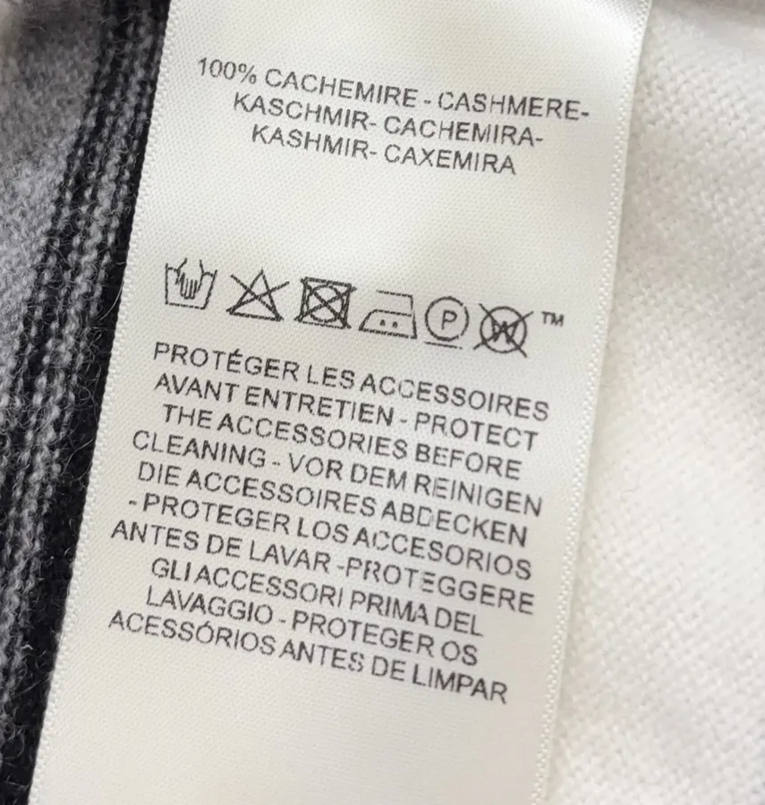 Classic Three-Color Jacquard Custom Button Elegant Deep-V Soft Cashmere Knit Cardigan in Ivory and Navy, product view 16