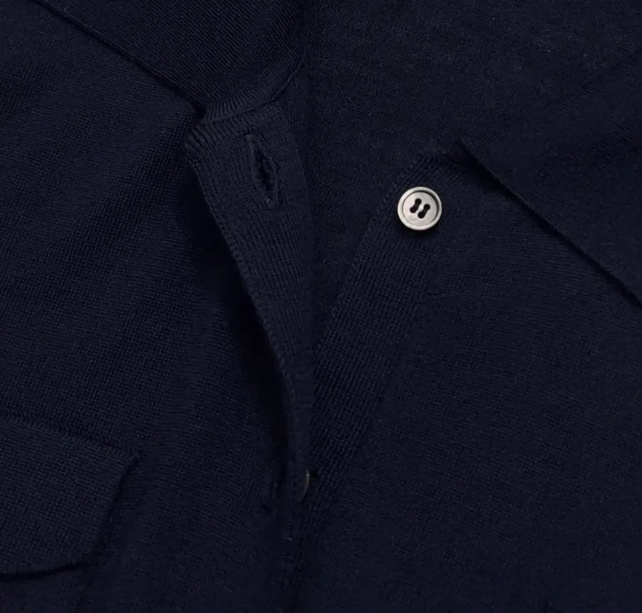 Short-Sleeve Knitted Cardigan, Double Pocket Single-Breasted Thin Wool Knit Top in Navy, product view 04