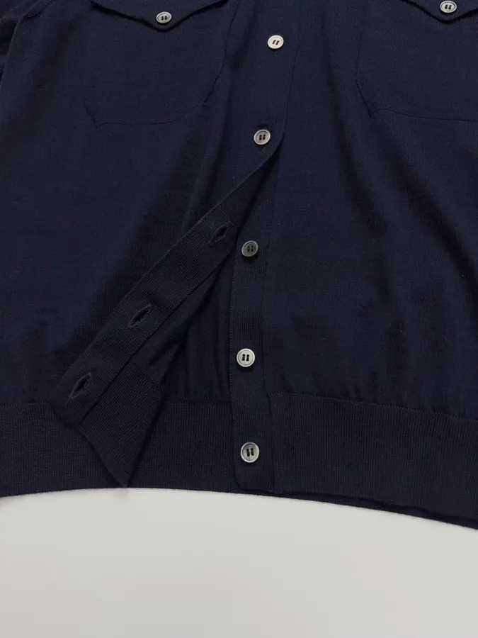 Short-Sleeve Knitted Cardigan, Double Pocket Single-Breasted Thin Wool Knit Top in Navy, product view 09