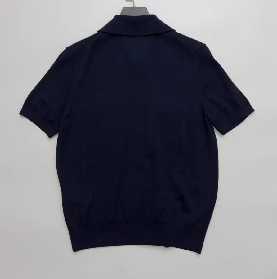 Short-Sleeve Knitted Cardigan, Double Pocket Single-Breasted Thin Wool Knit Top in Navy, product view 12