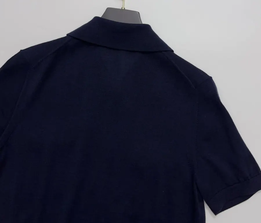 Short-Sleeve Knitted Cardigan, Double Pocket Single-Breasted Thin Wool Knit Top in Navy, product view 13