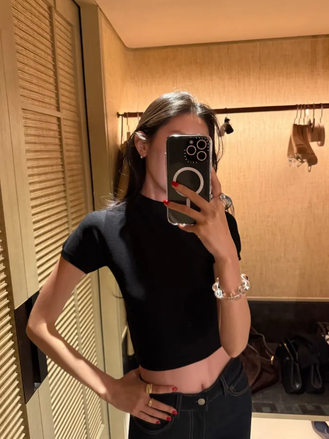 Black Mock-Neck Short-Sleeve Knit Top in Black, product view 01