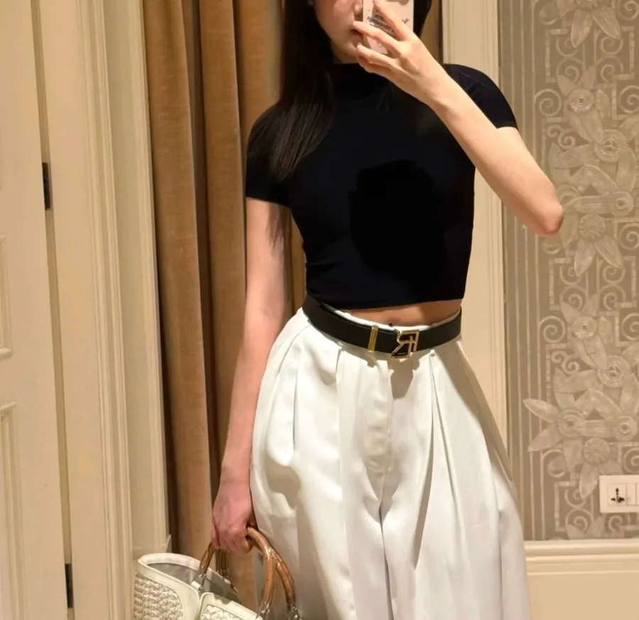 Black Mock-Neck Short-Sleeve Knit Top in Black, product view 04