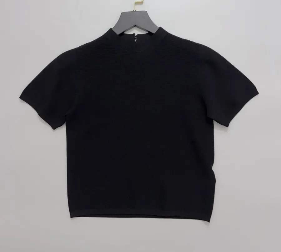 Black Mock-Neck Short-Sleeve Knit Top in Black, product view 05
