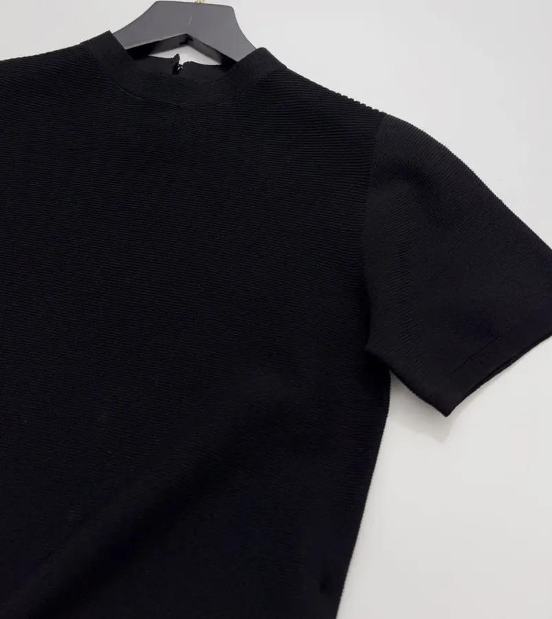 Black Mock-Neck Short-Sleeve Knit Top in Black, product view 06