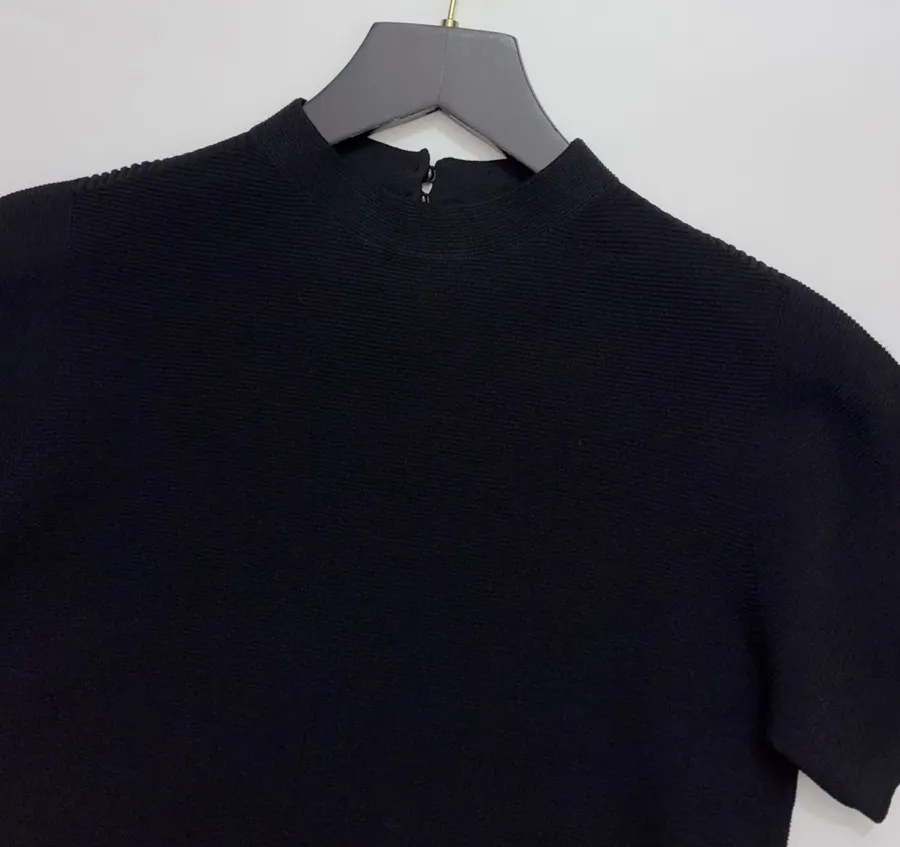 Black Mock-Neck Short-Sleeve Knit Top in Black, product view 07