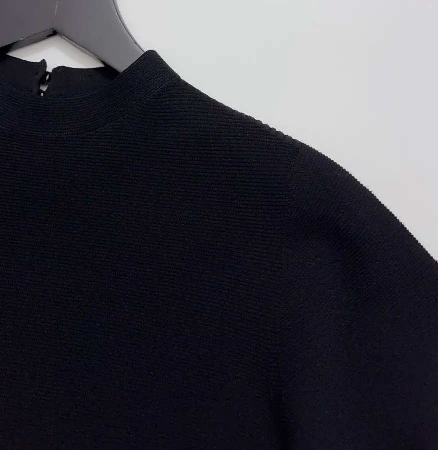 Black Mock-Neck Short-Sleeve Knit Top in Black, product view 09