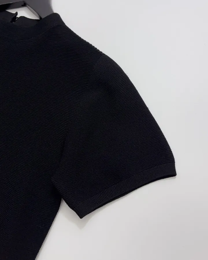 Black Mock-Neck Short-Sleeve Knit Top in Black, product view 10