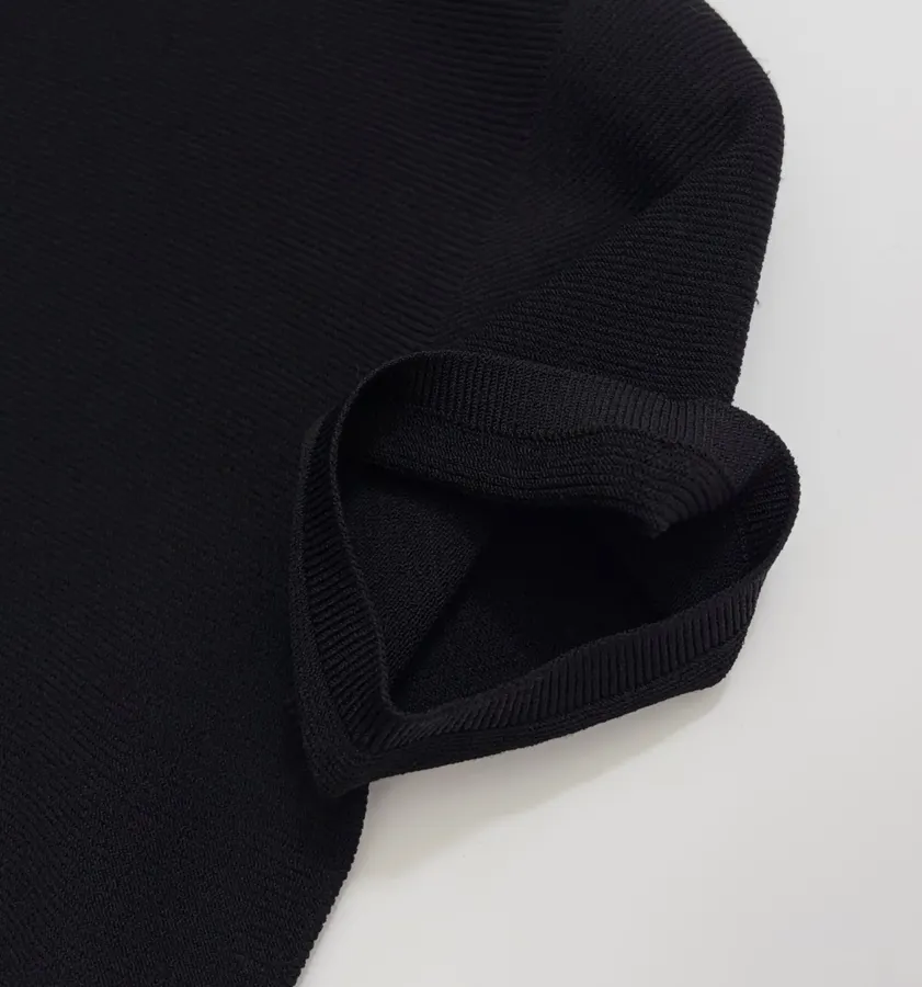 Black Mock-Neck Short-Sleeve Knit Top in Black, product view 11
