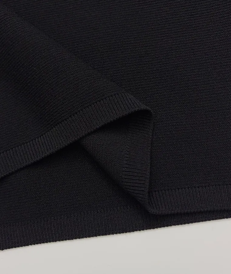 Black Mock-Neck Short-Sleeve Knit Top in Black, product view 14