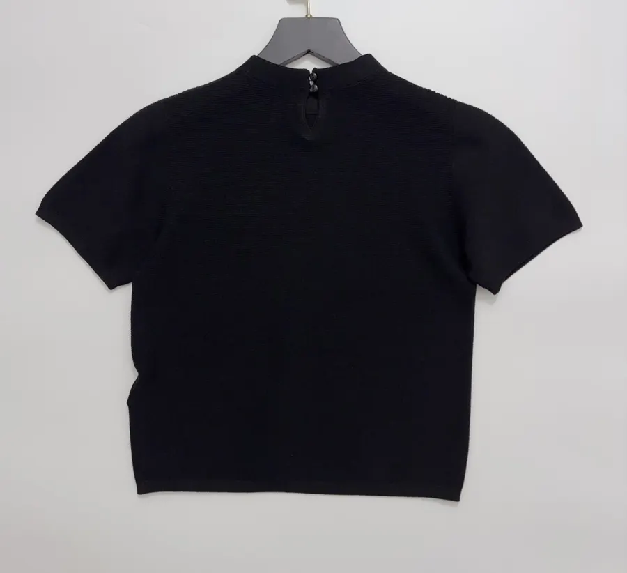 Black Mock-Neck Short-Sleeve Knit Top in Black, product view 17