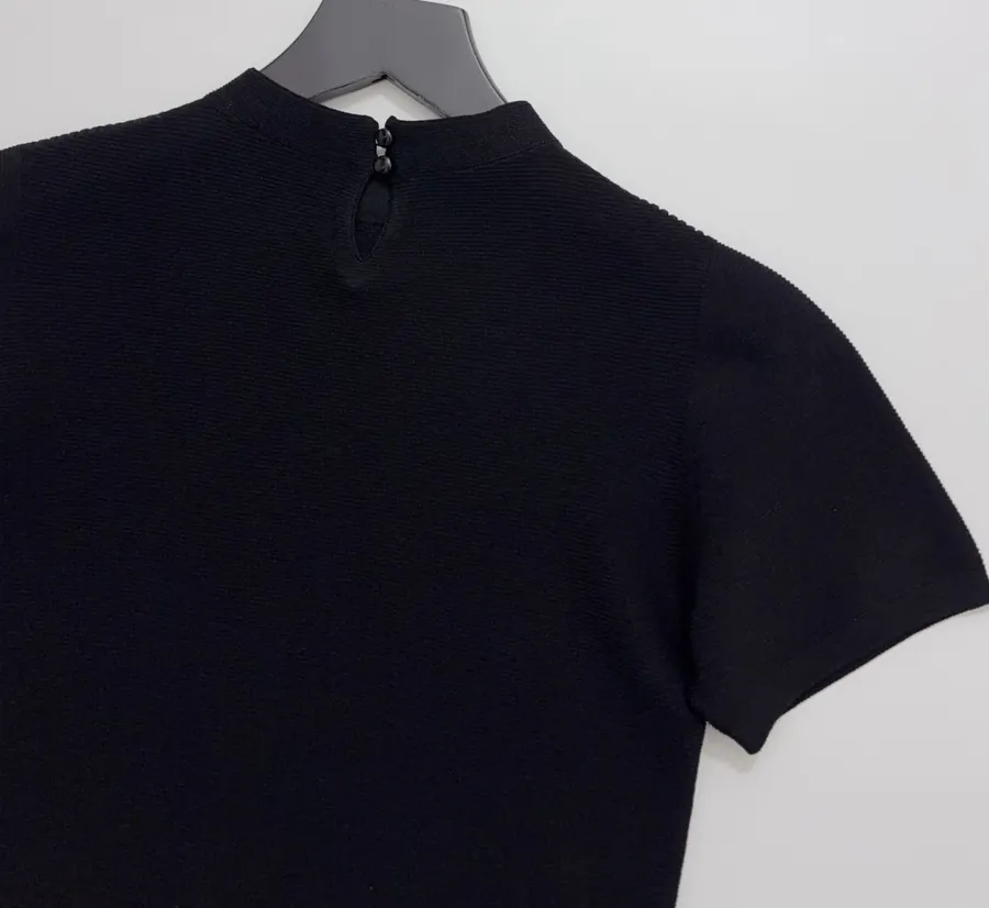Black Mock-Neck Short-Sleeve Knit Top in Black, product view 18