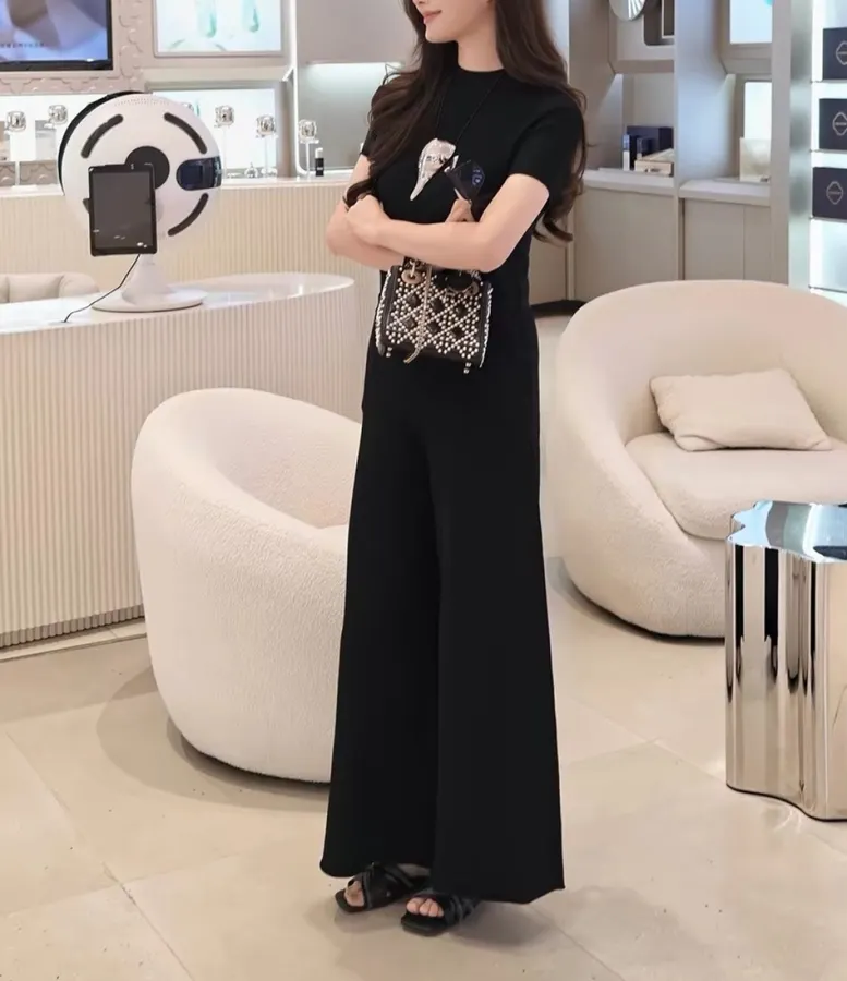 Black Mock-Neck Short-Sleeve Knit Top in Black, product view 22