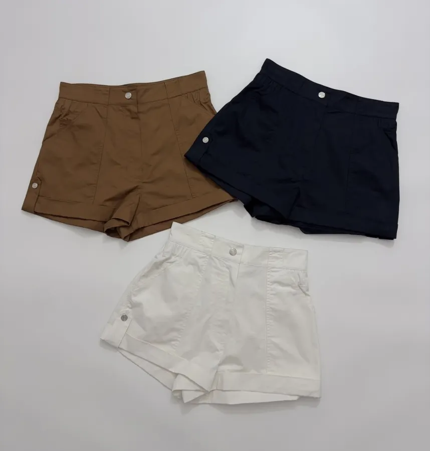 Cuffed Tailored Shorts in Brown, Navy and White, product view 01