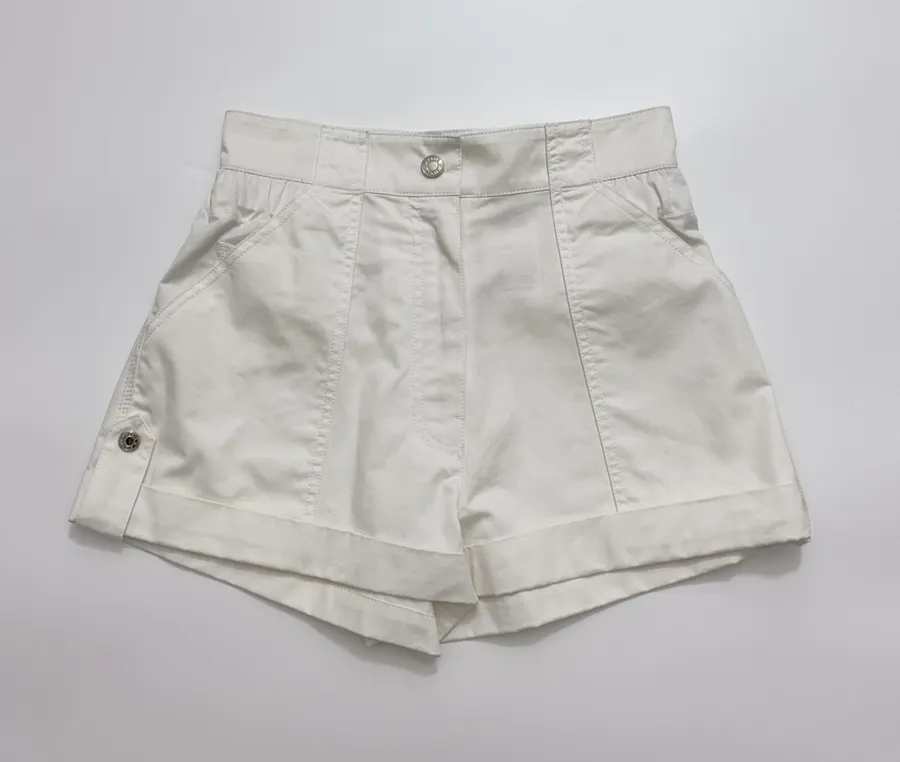 Cuffed Tailored Shorts in Brown, Navy and White, product view 03
