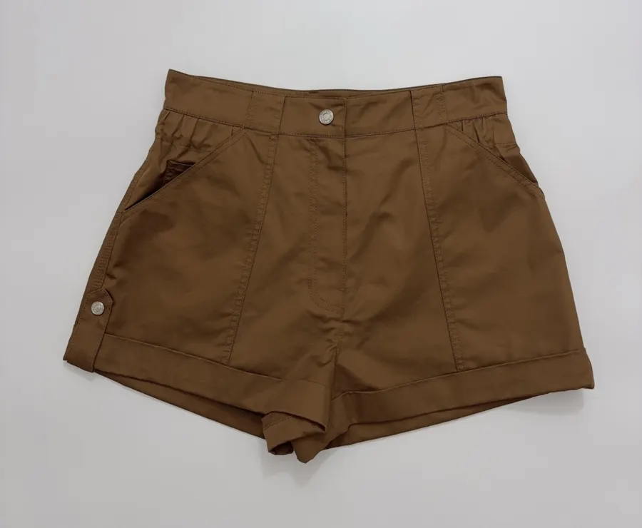 Cuffed Tailored Shorts in Brown, Navy and White, product view 19