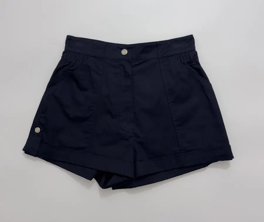 Cuffed Tailored Shorts in Brown, Navy and White, product view 29
