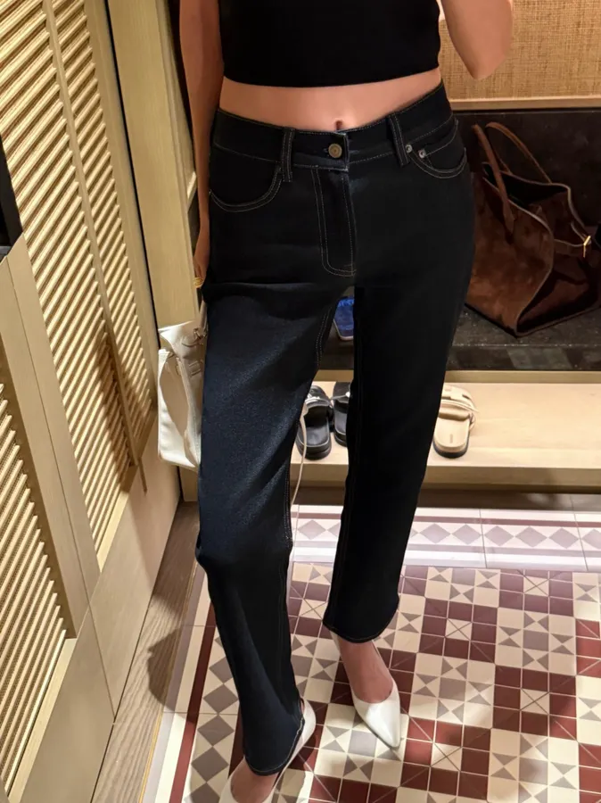 Dark Blue High-Waist Cropped Straight Jeans in Navy, product view