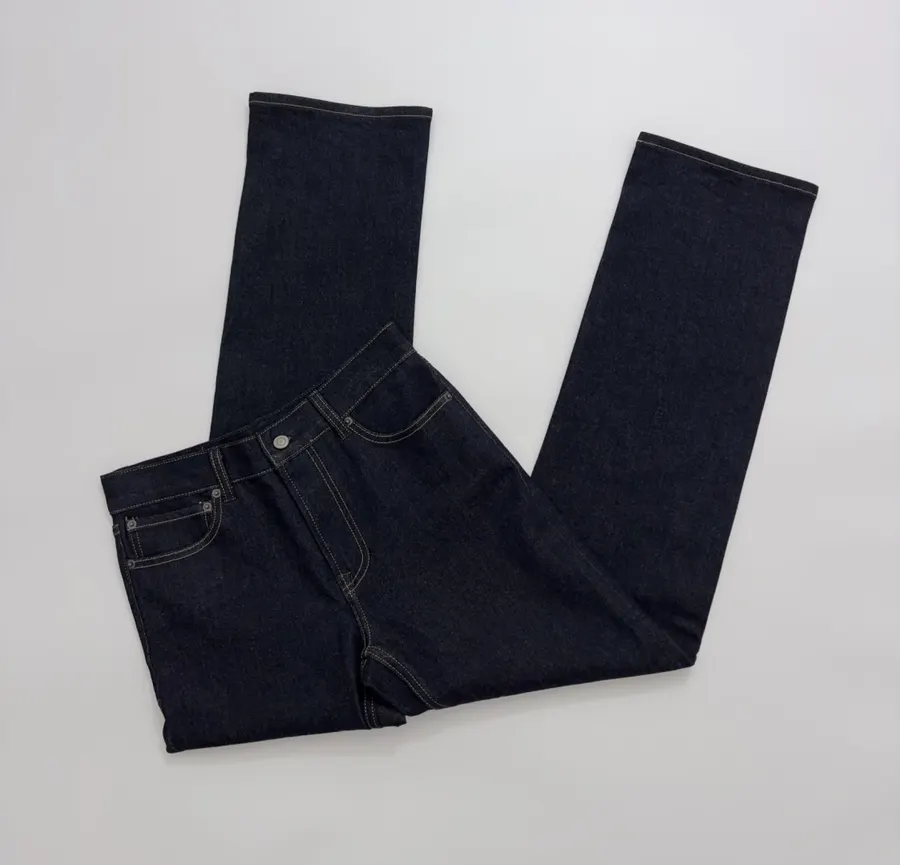 Dark Blue High-Waist Cropped Straight Jeans in Navy, product view 18