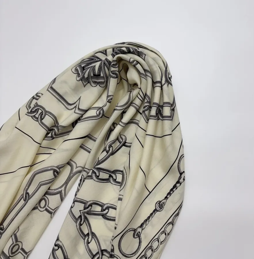 Ivory and Black Line-Print Large Square Scarf in Black and White, product view 11