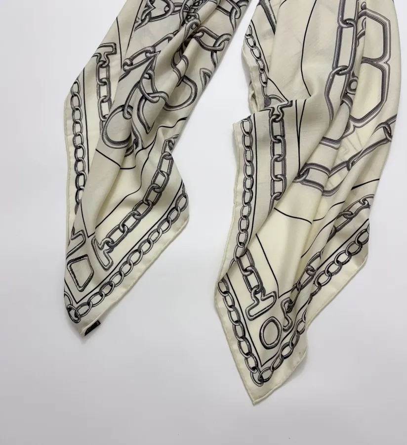 Ivory and Black Line-Print Large Square Scarf in Black and White, product view 12