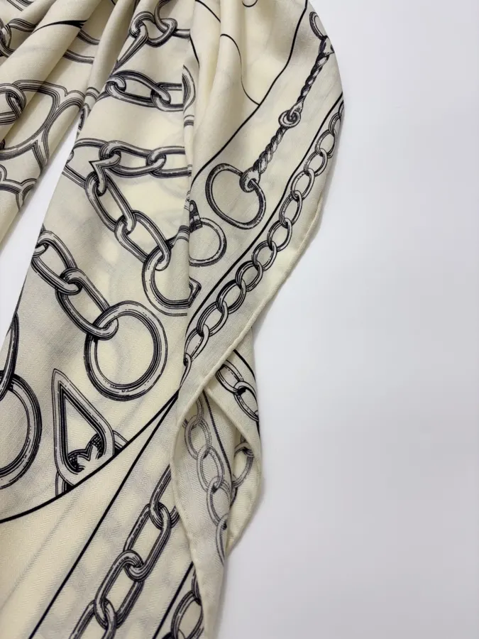 Ivory and Black Line-Print Large Square Scarf in Black and White, product view 13