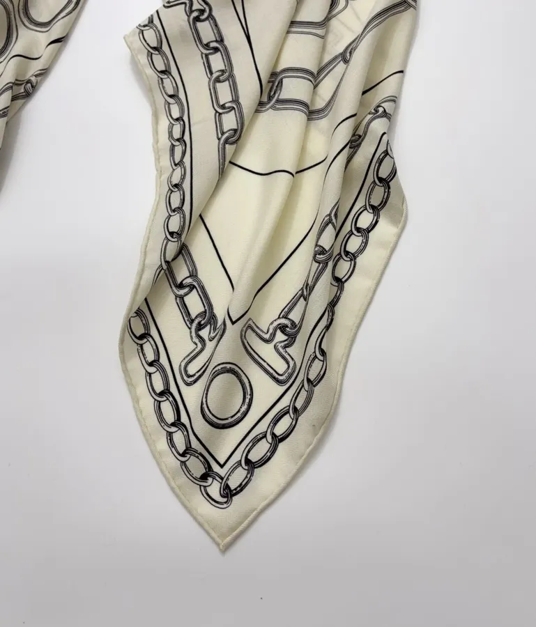 Ivory and Black Line-Print Large Square Scarf in Black and White, product view 14