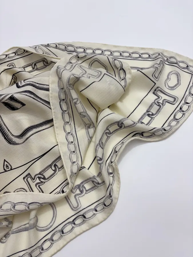 Ivory and Black Line-Print Large Square Scarf in Black and White, product view 18