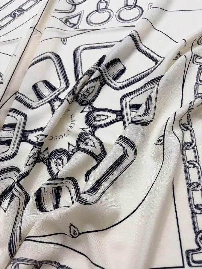 Ivory and Black Line-Print Large Square Scarf in Black and White, product view 21