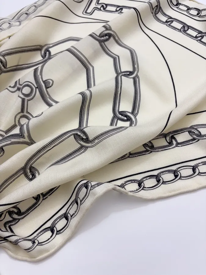 Ivory and Black Line-Print Large Square Scarf in Black and White, product view 23