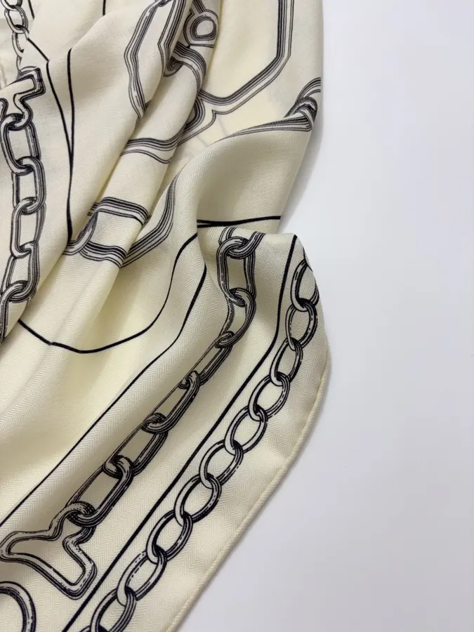 Ivory and Black Line-Print Large Square Scarf in Black and White, product view 24