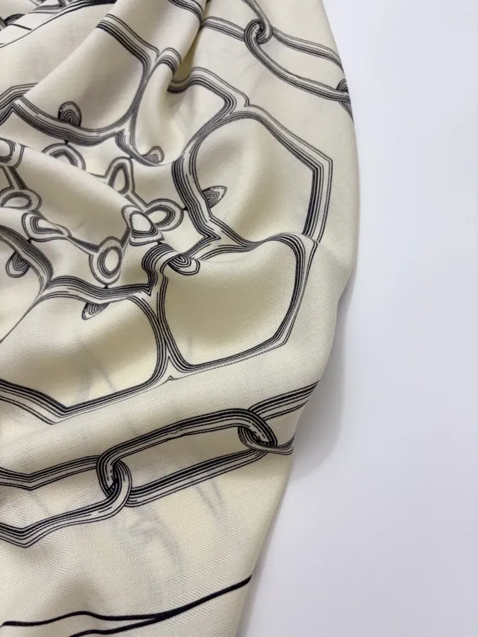 Ivory and Black Line-Print Large Square Scarf in Black and White, product view 25