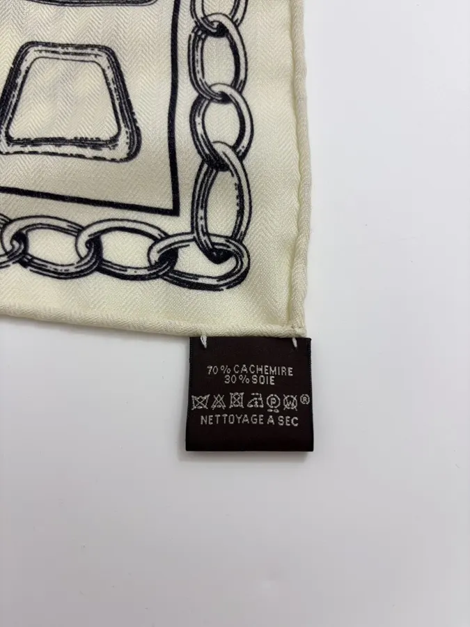Ivory and Black Line-Print Large Square Scarf in Black and White, product view 26