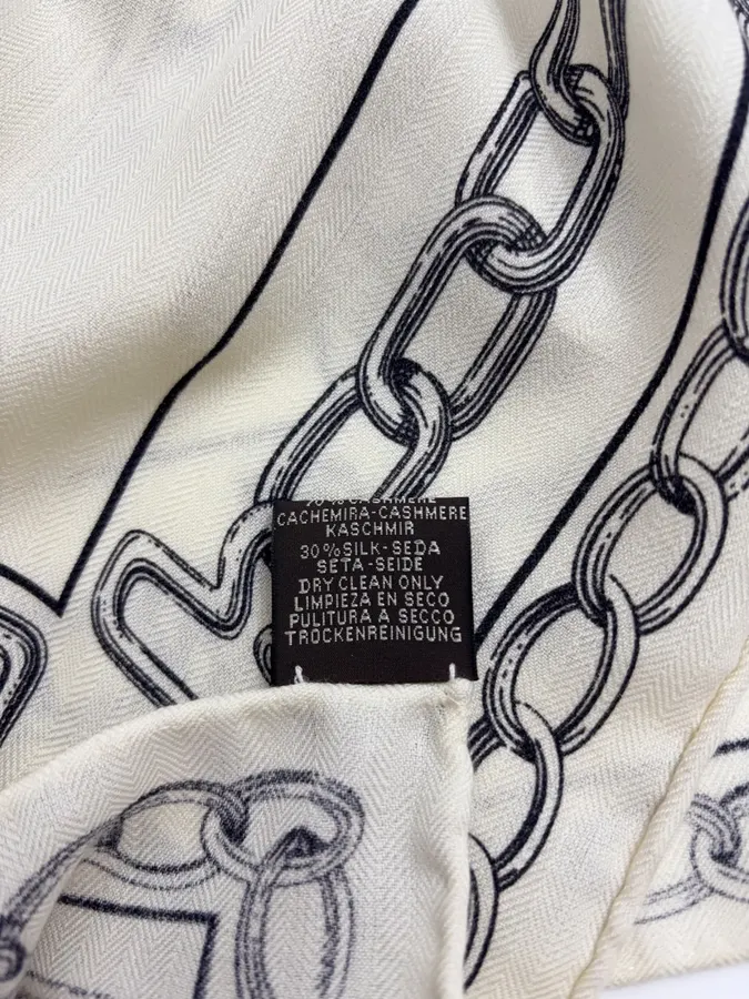 Ivory and Black Line-Print Large Square Scarf in Black and White, product view 27