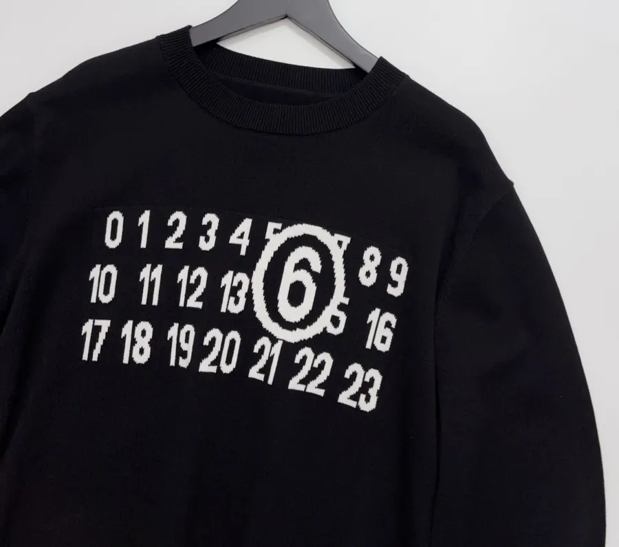 Letter Crew Neck Long-Sleeve Knitted Pullover Sweater in Black, product view 02