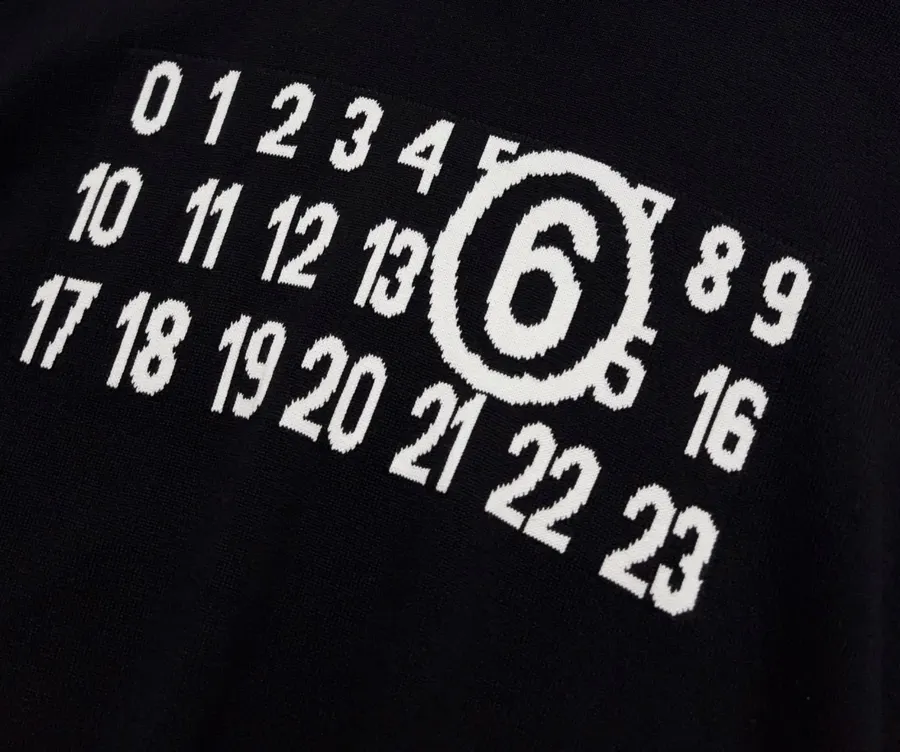 Letter Crew Neck Long-Sleeve Knitted Pullover Sweater in Black, product view 05