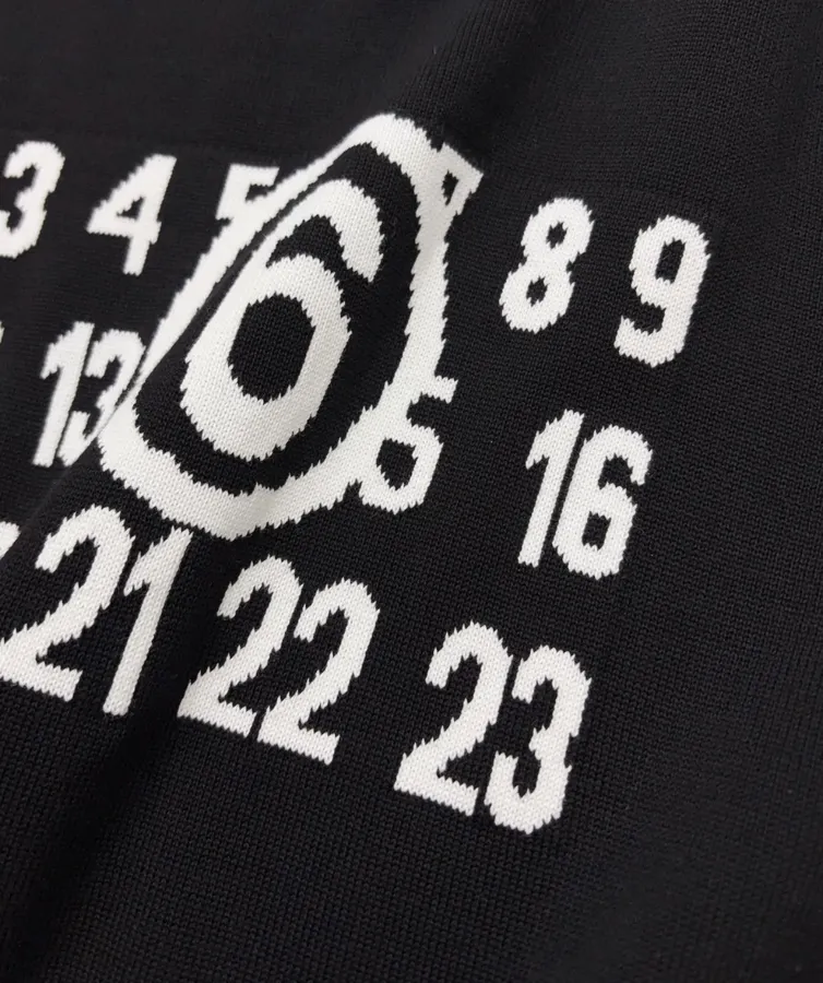 Letter Crew Neck Long-Sleeve Knitted Pullover Sweater in Black, product view 06