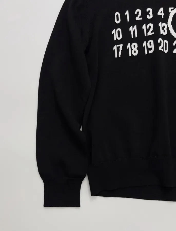 Letter Crew Neck Long-Sleeve Knitted Pullover Sweater in Black, product view 09