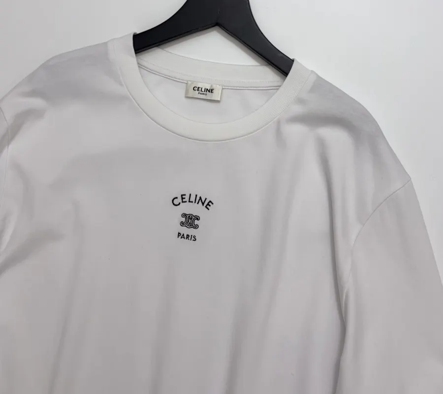 Embroidered Minimalist Crew Neck Long-Sleeve T-Shirt Top in Off-White, product view 02