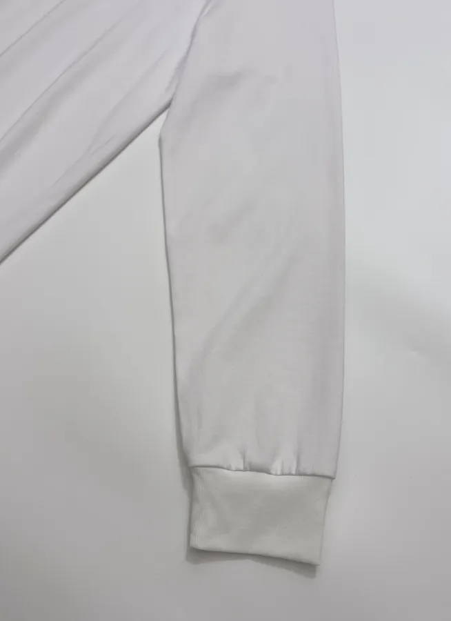 Embroidered Minimalist Crew Neck Long-Sleeve T-Shirt Top in Off-White, product view 05