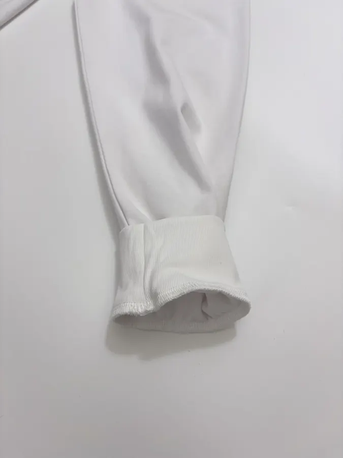 Embroidered Minimalist Crew Neck Long-Sleeve T-Shirt Top in Off-White, product view 06