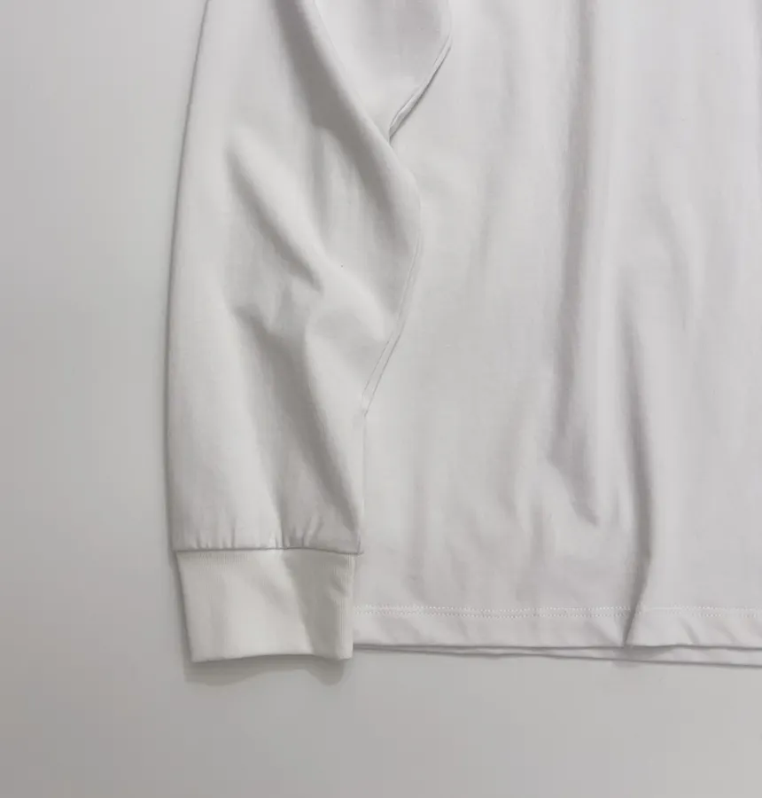 Embroidered Minimalist Crew Neck Long-Sleeve T-Shirt Top in Off-White, product view 07