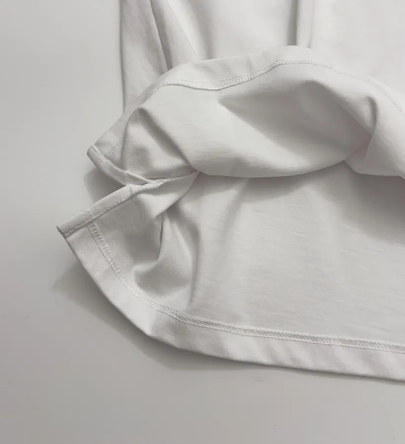 Embroidered Minimalist Crew Neck Long-Sleeve T-Shirt Top in Off-White, product view 11