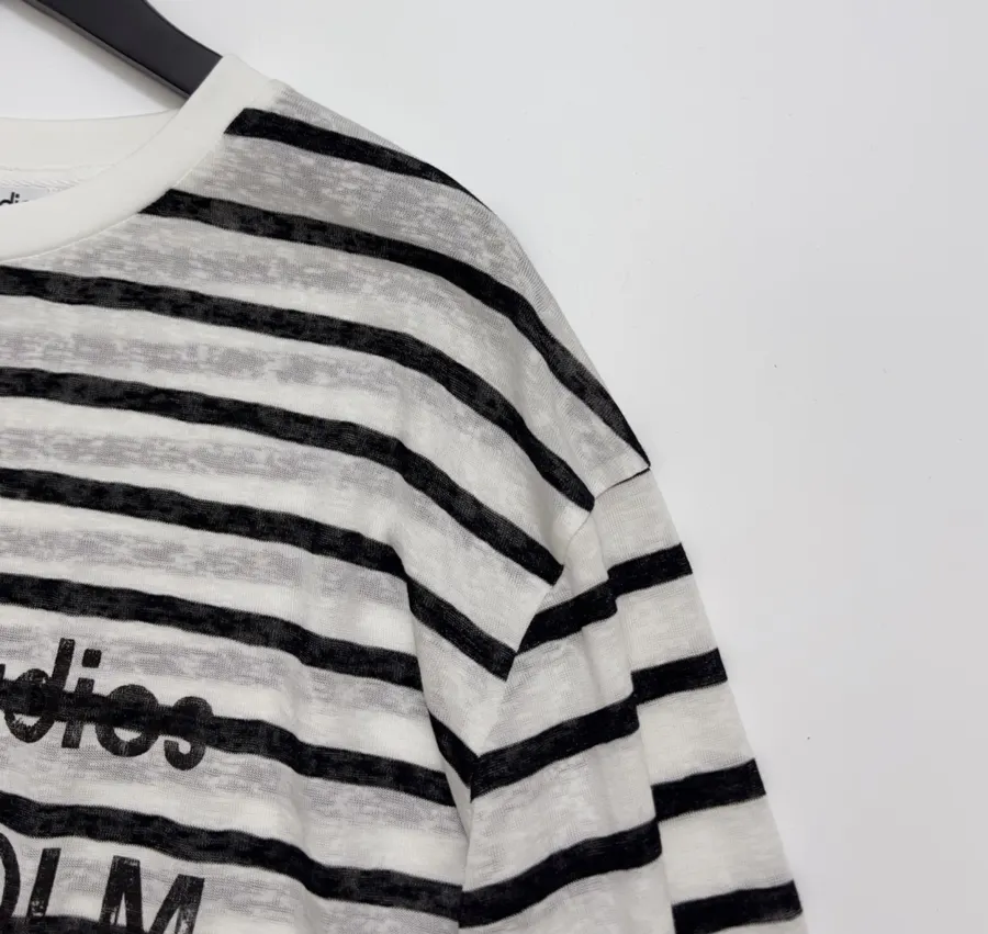 Letter-Striped Loose Long-Sleeve T-Shirt Top in Black and White, product view 03