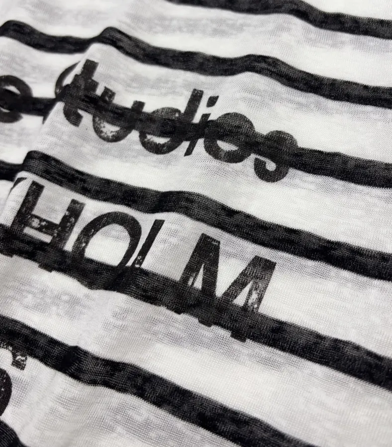 Letter-Striped Loose Long-Sleeve T-Shirt Top in Black and White, product view 06