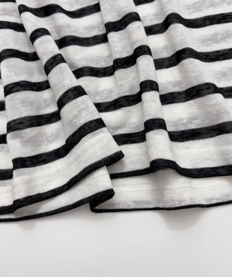 Letter-Striped Loose Long-Sleeve T-Shirt Top in Black and White, product view 12