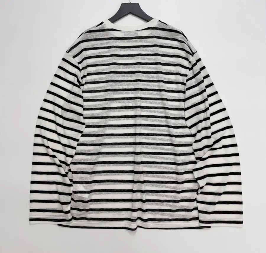 Letter-Striped Loose Long-Sleeve T-Shirt Top in Black and White, product view 14