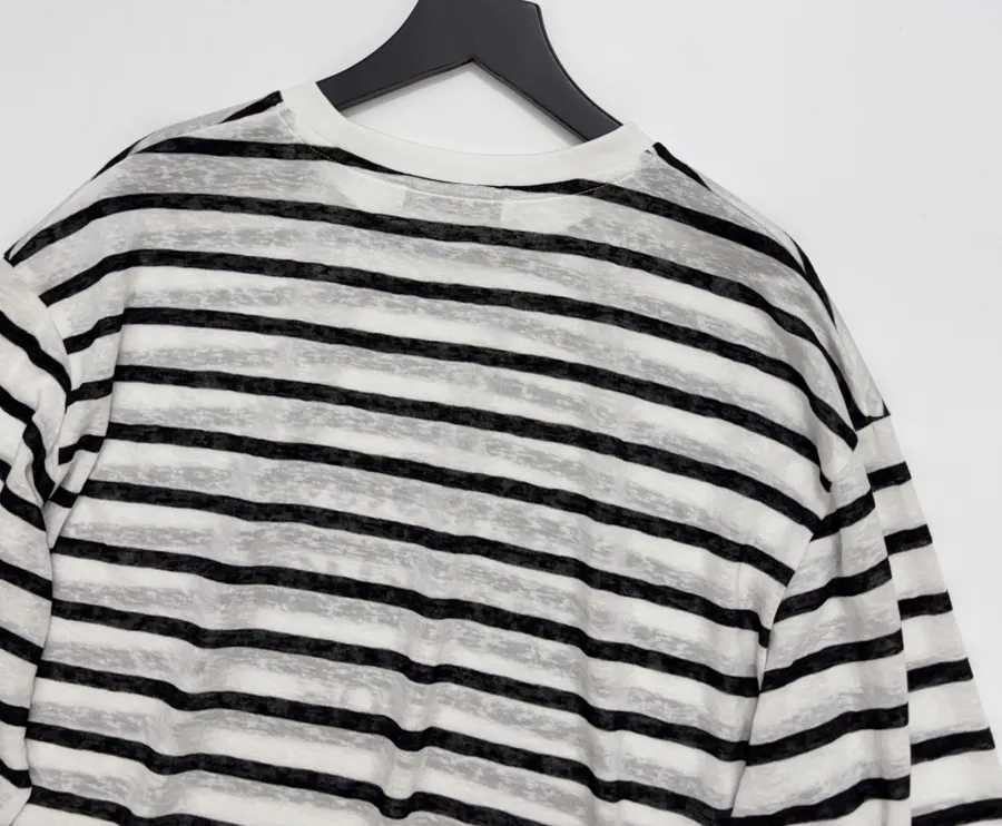 Letter-Striped Loose Long-Sleeve T-Shirt Top in Black and White, product view 15