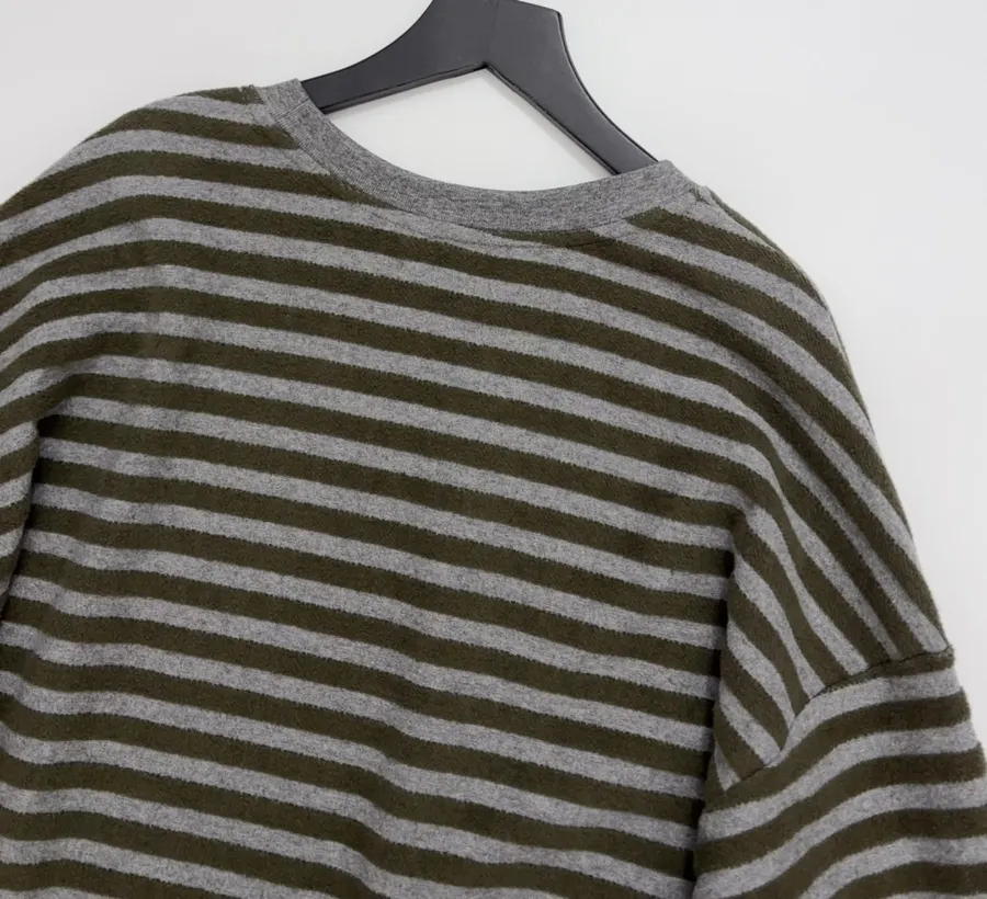 Striped Lazy Crewneck Loose Long-Sleeve T-Shirt in Charcoal, product view 16