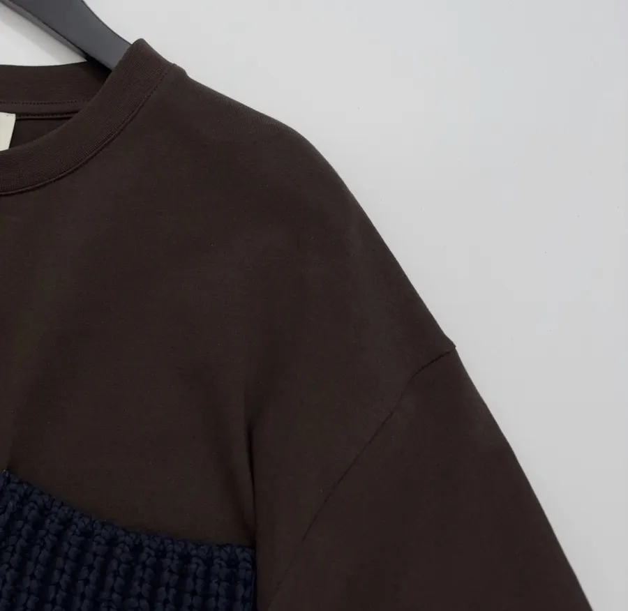 Brown Layered-Look Striped Long-Sleeve Top in Brown and Blue, product view 03